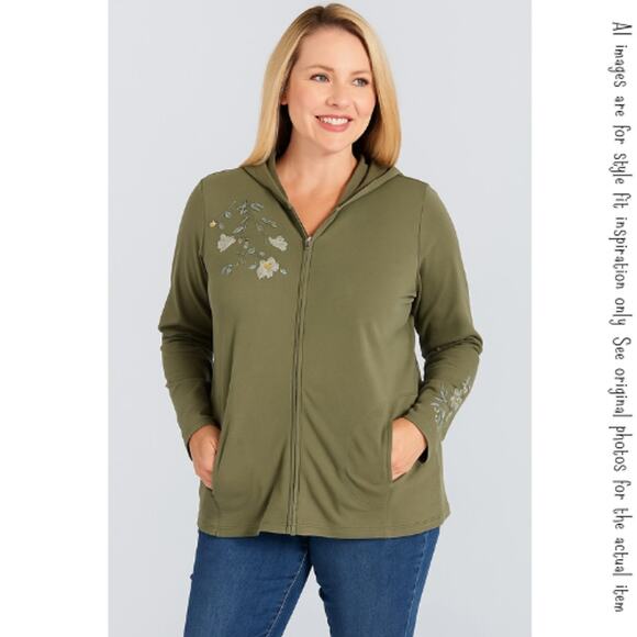 J.Jill Green Floral Embroidered Full Zip Hoodie, S - Picture 10 of 10